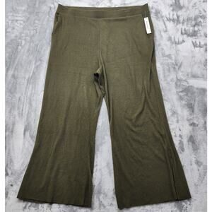 NEW Theo & Spence Pants Womens 2X Green Yummy Flat Front Wide Leg Crop Slit Hem